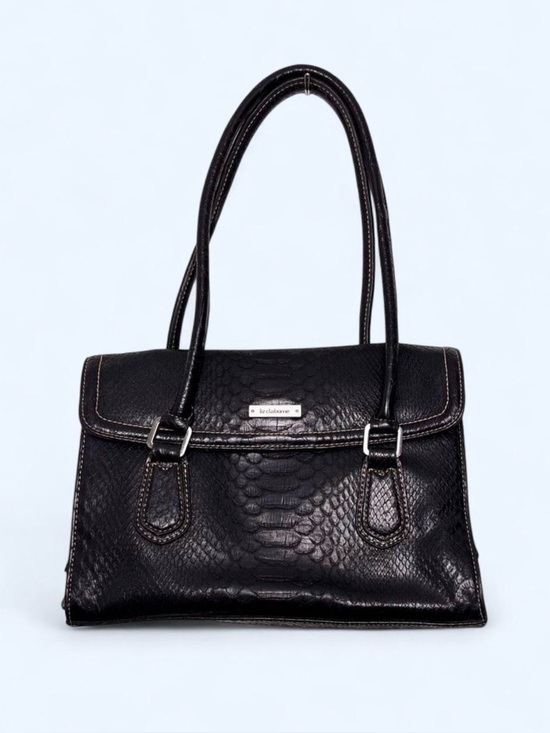 Liz Claiborne Handbags - Vintage Y2K Liz Claiborne Black Leather Croc Satchel Bag Roomy Multi Pocketed